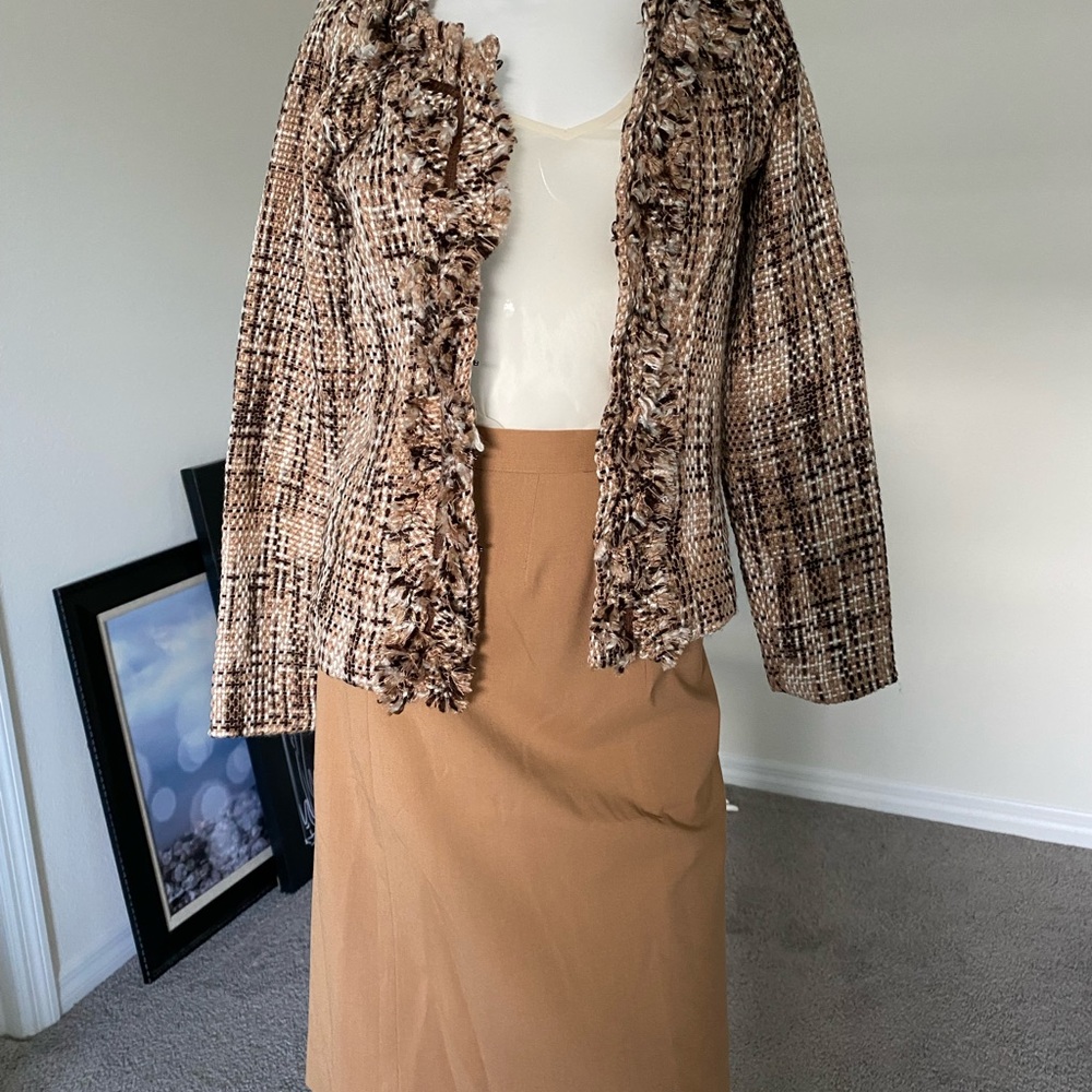 NICK & MO BROWN TWEED PLAID JACKET SIZE XS